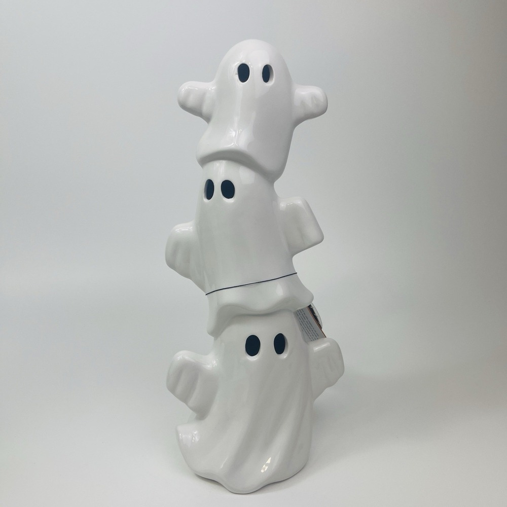 Halloween Home Ceramic Led Light Up Spooky Little Ghost Trio Decor 15" October